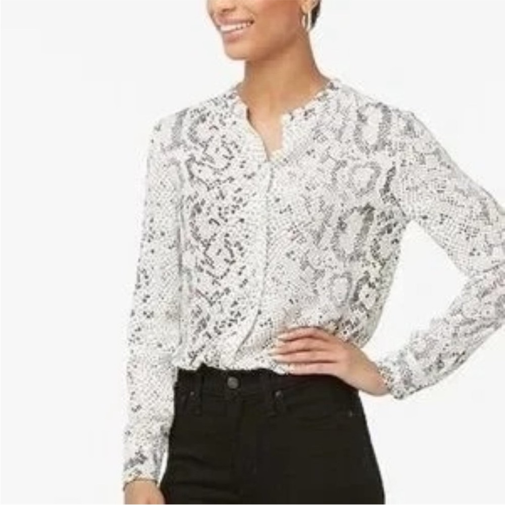 J Crew Women's Grey White Snake Collarless Button-Up Top Size M